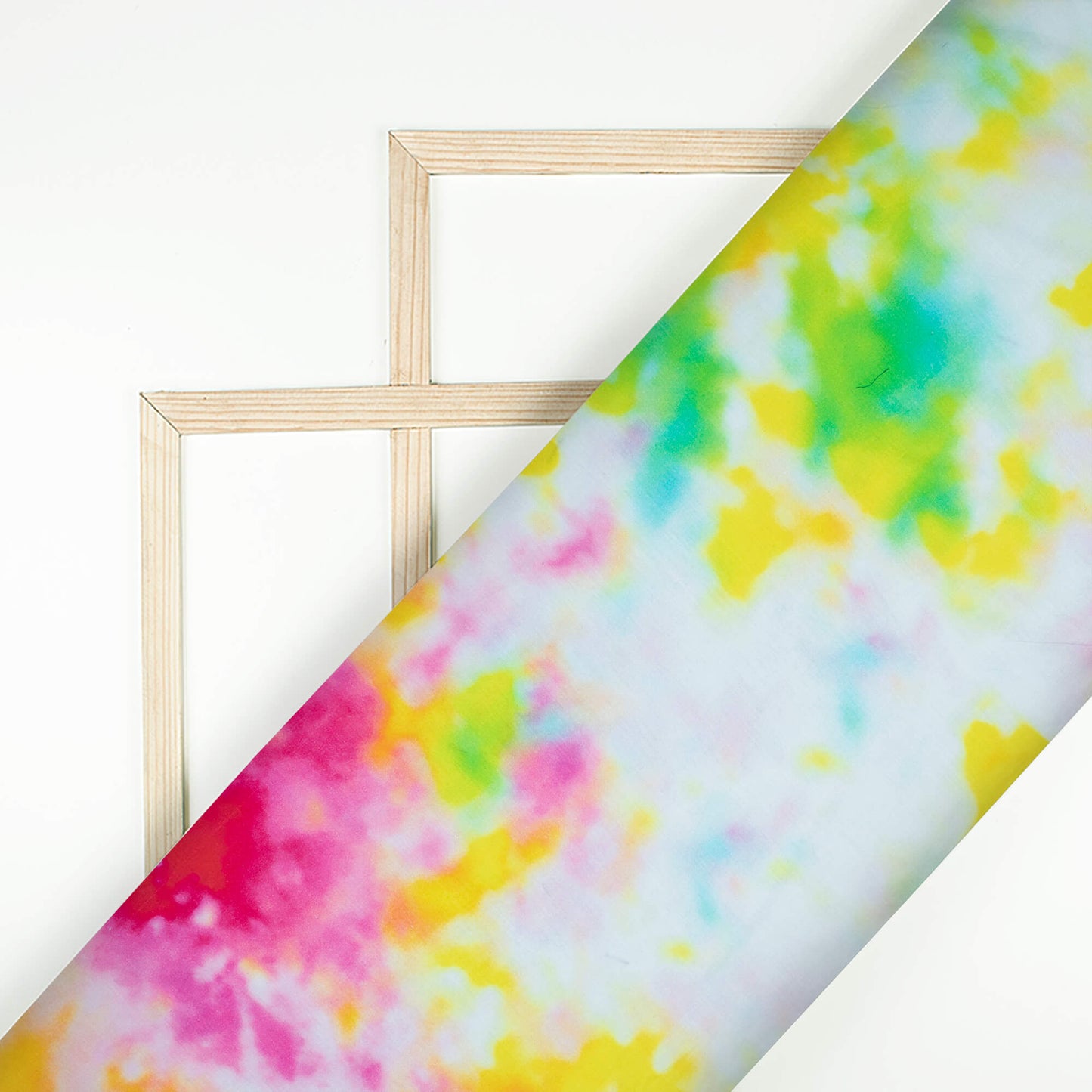 White And Pear Green Tye And Dye Pattern Digital Print Cotton Cambric Fabric