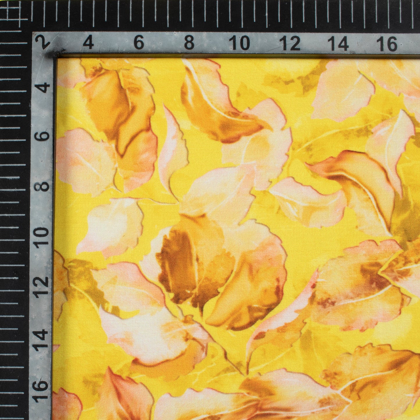 Bright Yellow And Brown Leaf Pattern Digital Print Muslin Fabric