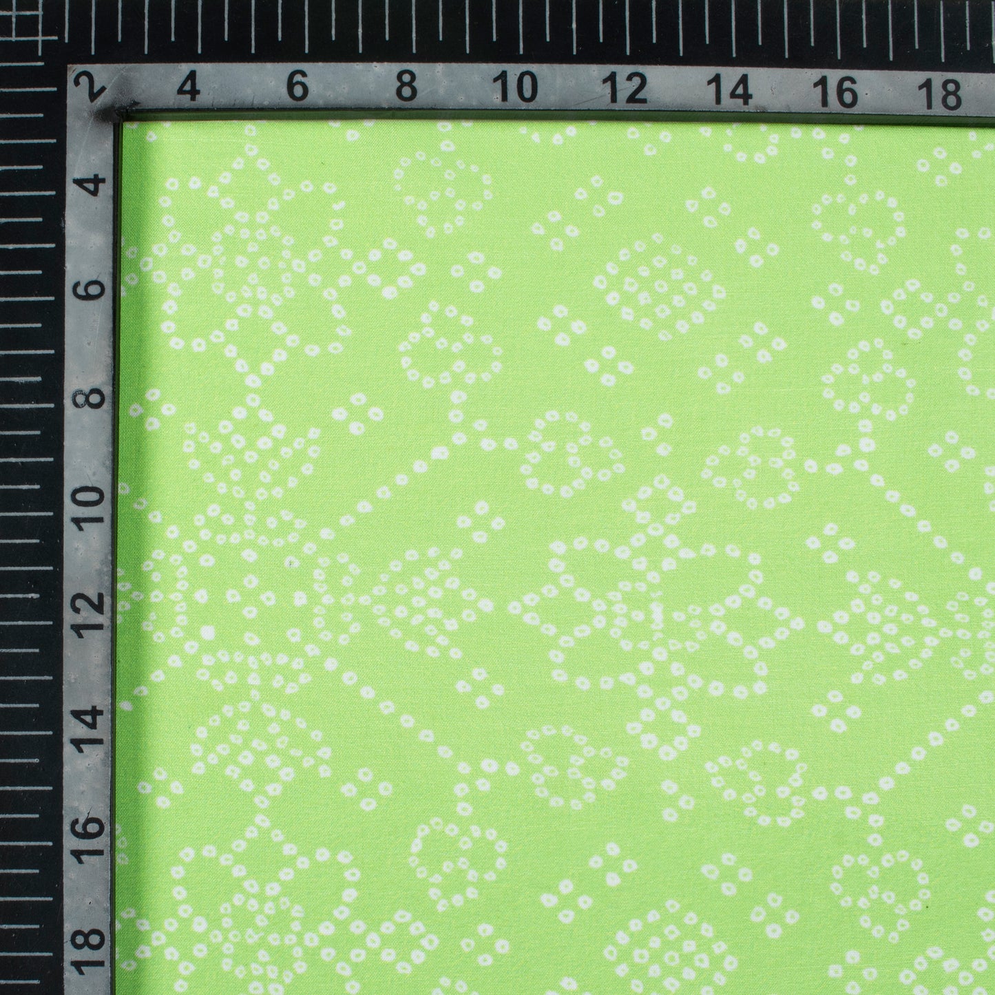 Lime Green And White Bandhanii Pattern Digital Print Muslin Fabric