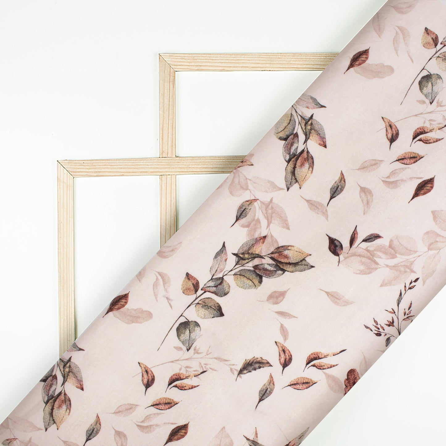 Off White And Brown Leaf Pattern Digital Print Muslin Fabric