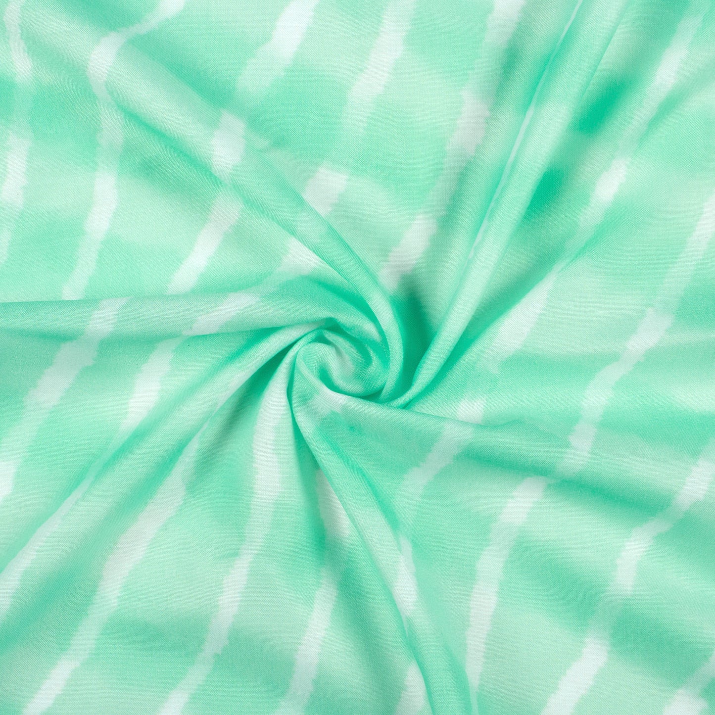 Mint Green And White Leheriya Pattern Digital Print Muslin Fabric