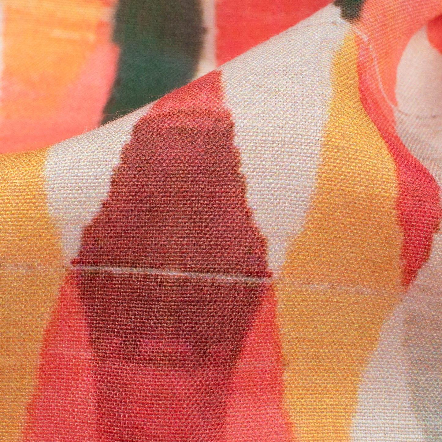 Indian Red And Yellow Geometric Pattern Digital Print Muslin Fabric