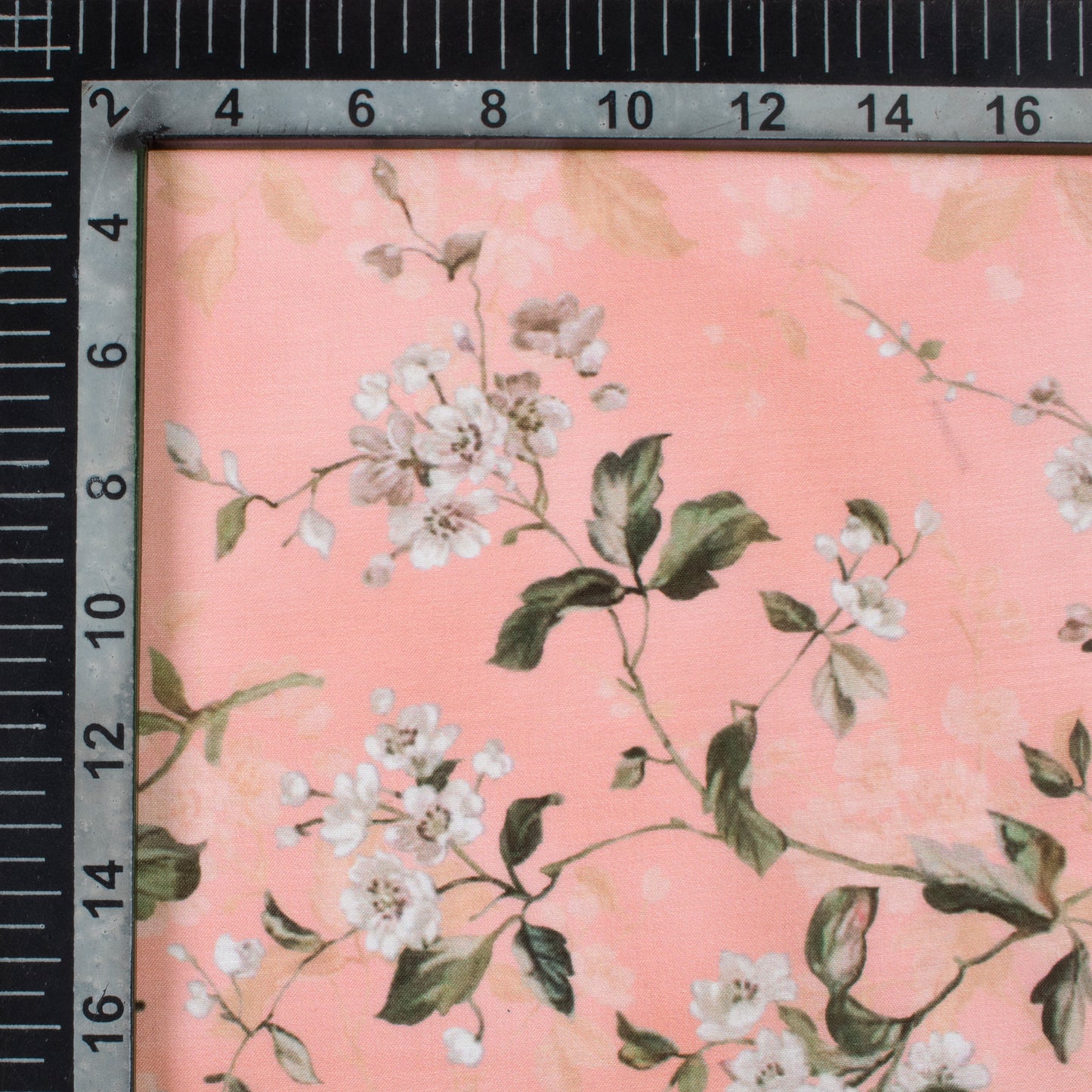 Salmon Pink And Brown Floral Pattern Digital Print Muslin Fabric