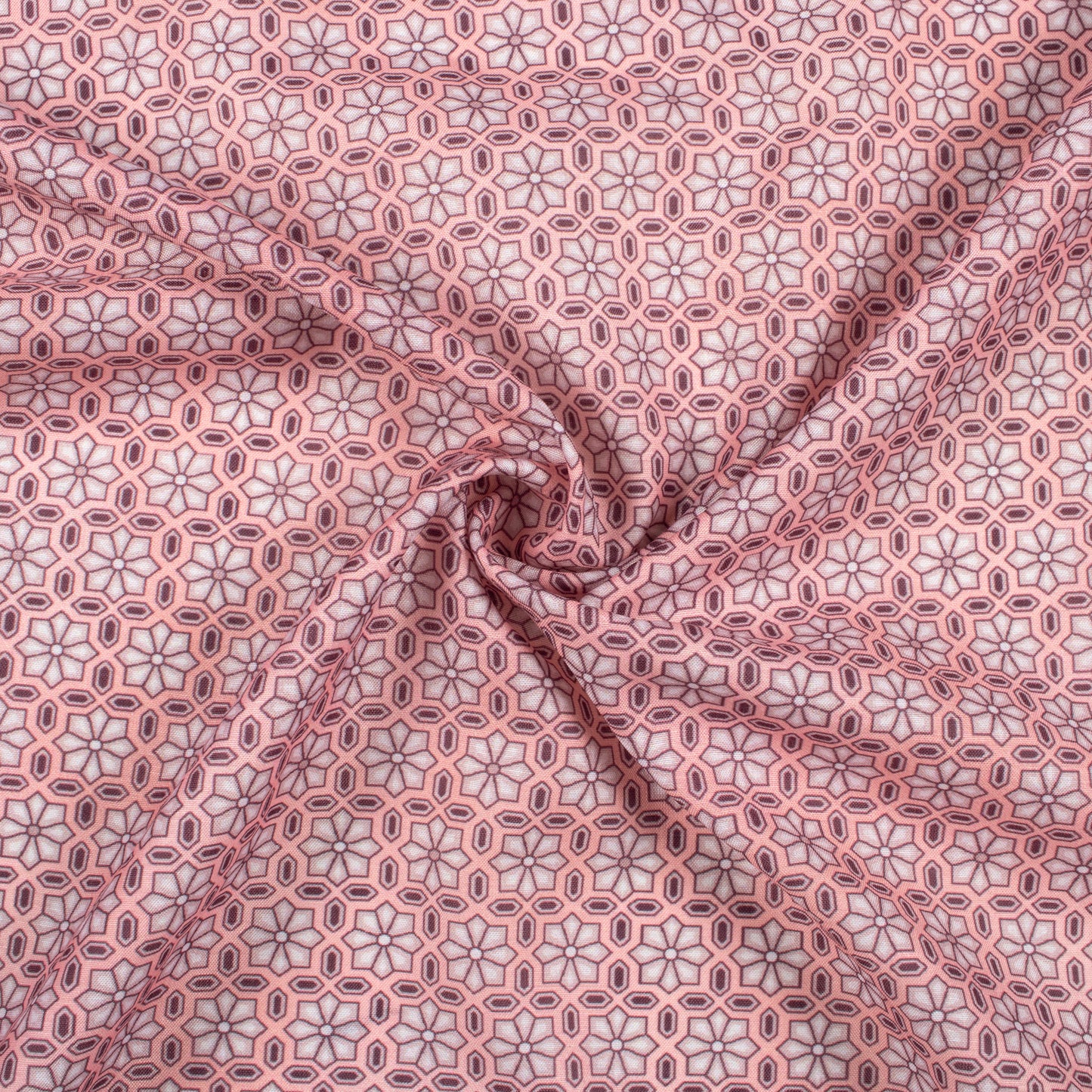Baby Pink And Dark Brown Traditional Pattern Digital Print Muslin Fabric