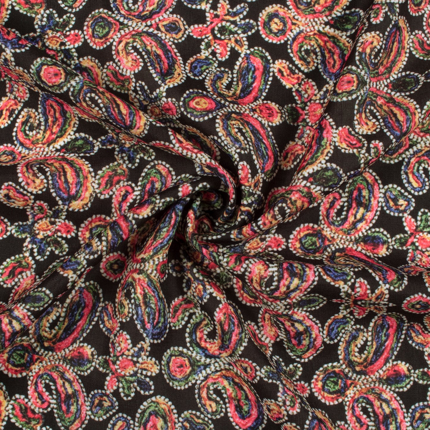 Black And Pink Paisley Pattern Digital Print Muslin Fabric