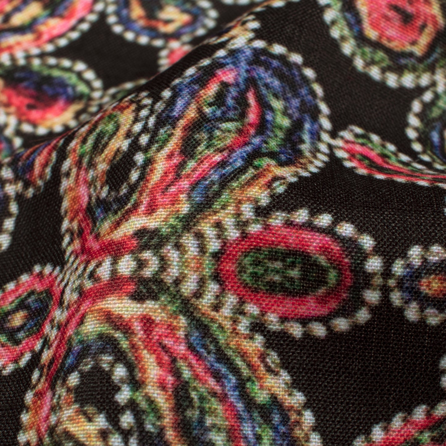 Black And Pink Paisley Pattern Digital Print Muslin Fabric