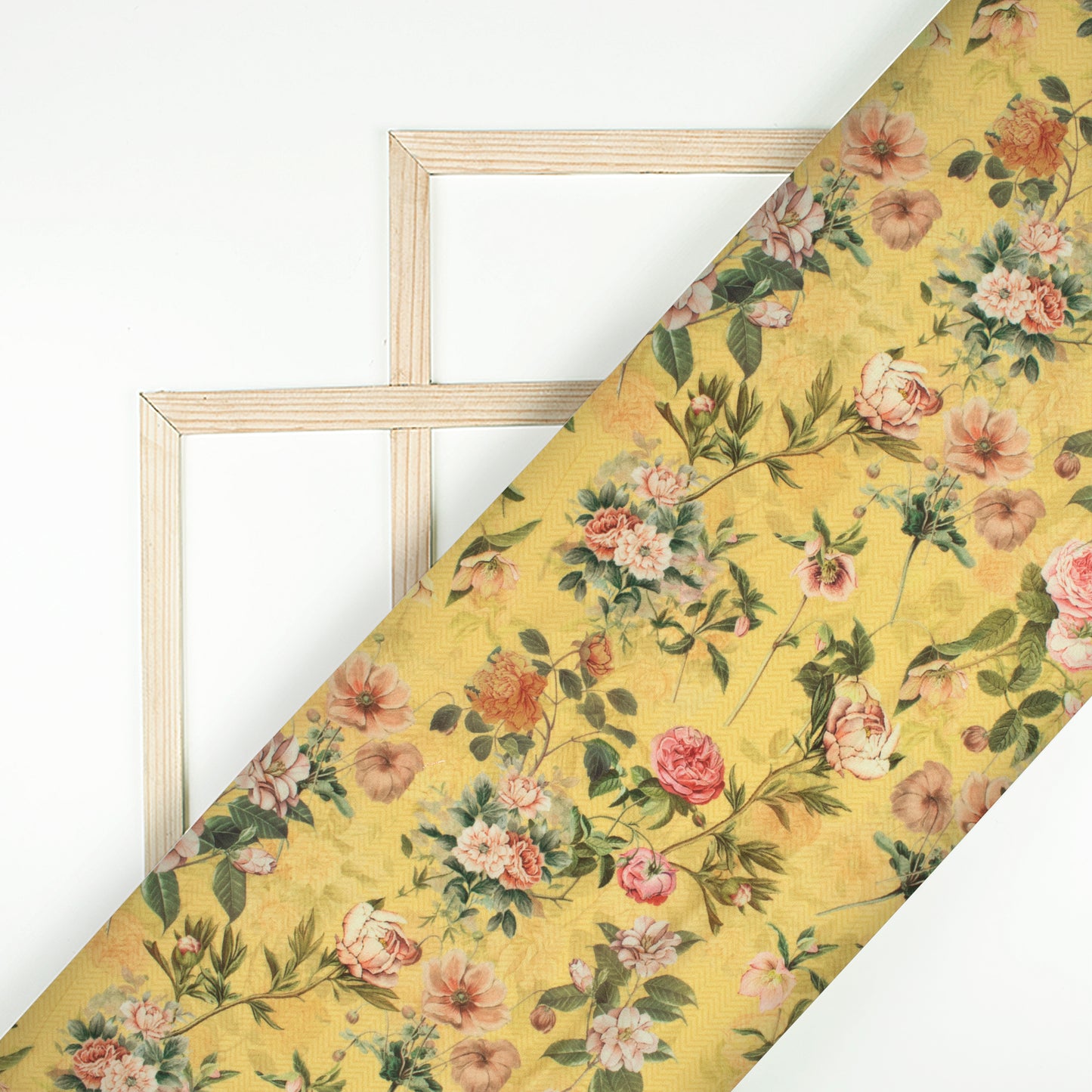 Flaxen Yellow And Red Floral Pattern Digital Print Muslin Fabric