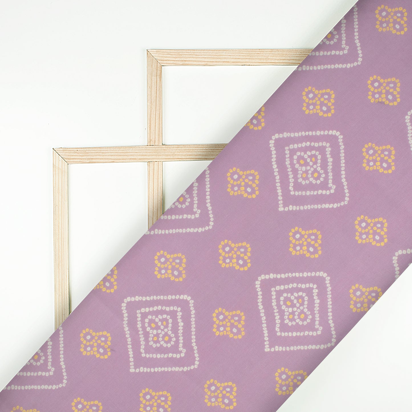 Mauve Purple And Yellow Bandhanii Pattern Digital Print Muslin Fabric