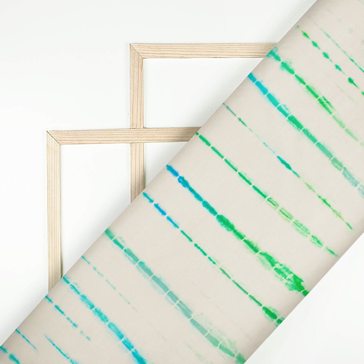 White And Green Shiiborii Pattern Digital Print Muslin Fabric