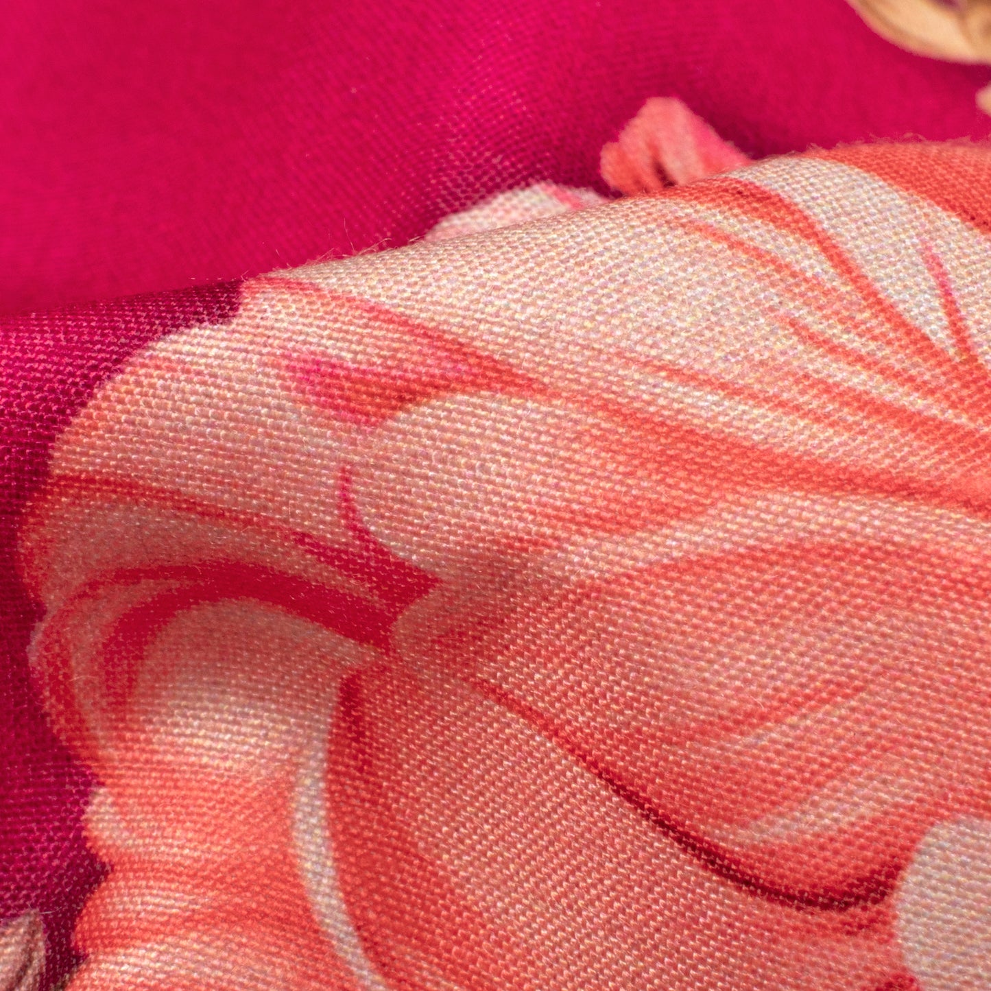 Magenta Pink And Peach Floral Pattern Digital Print Muslin Fabric