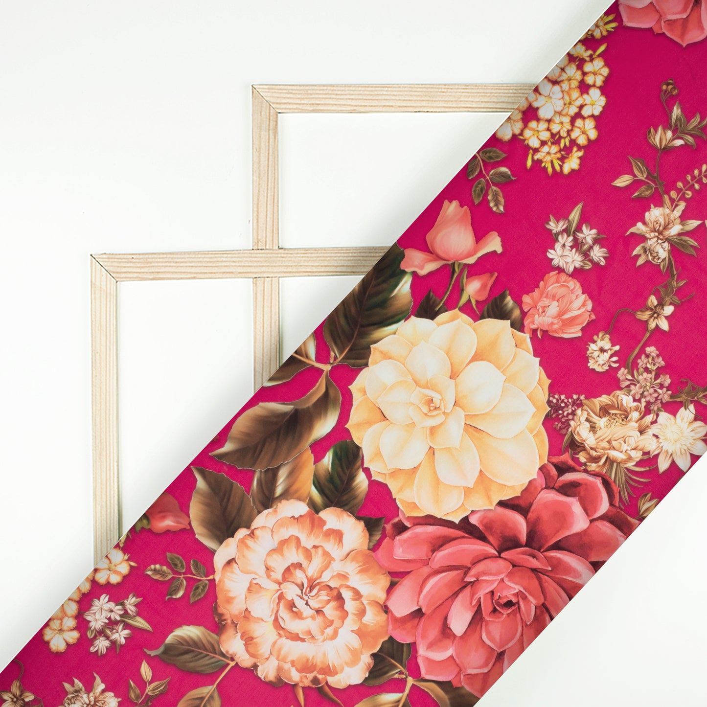 Magenta Pink And Peach Floral Pattern Digital Print Muslin Fabric