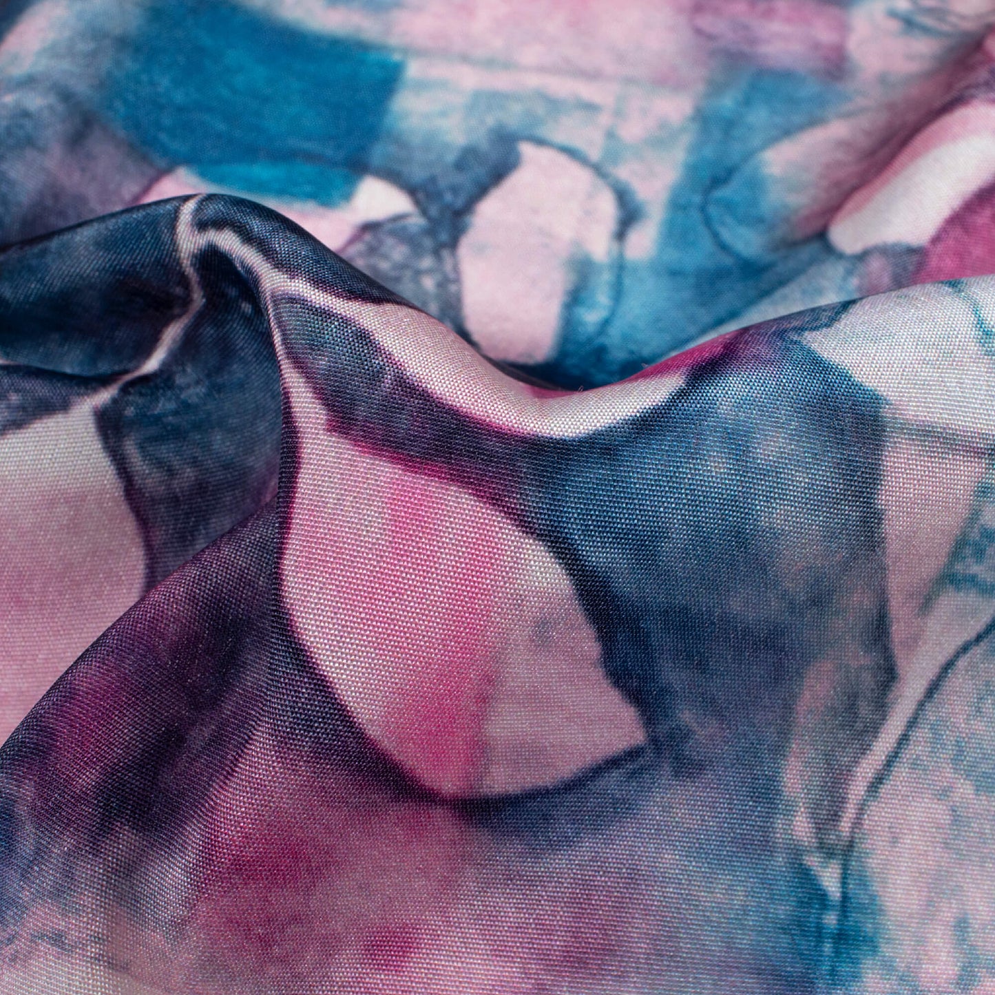 Pearly Purple And Prussian Blue Leaf Pattern Digital Print Crepe Silk Fabric