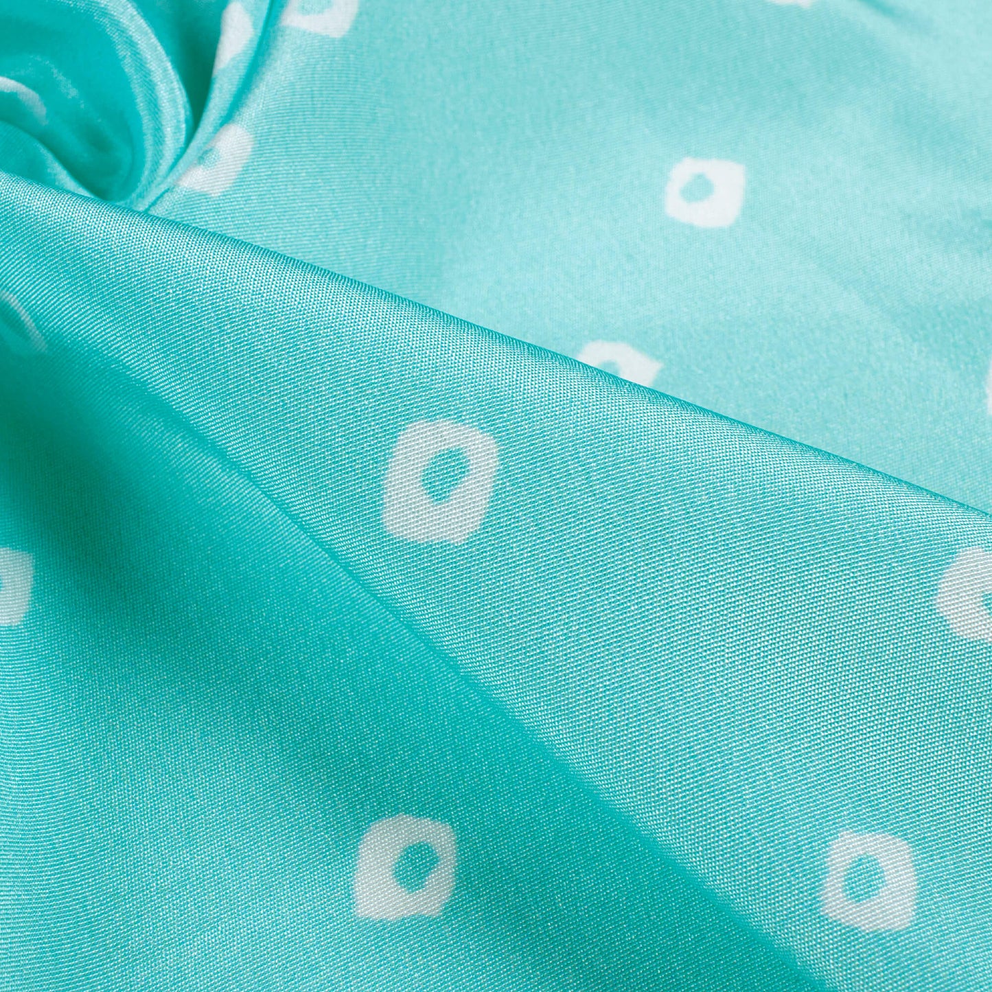 Baby Blue And White Bandhanii Pattern Digital Print Crepe Silk Fabric