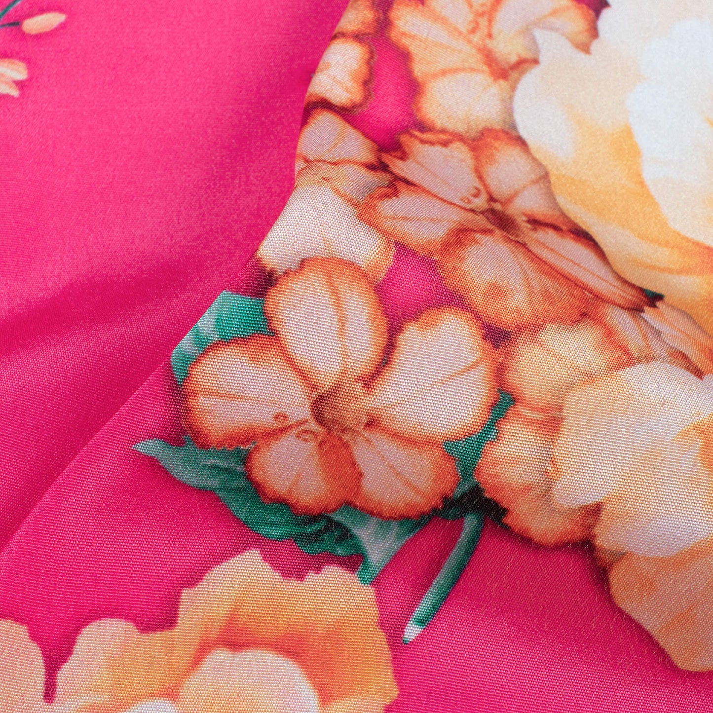 Hot Pink And Pastel Orange Floral Pattern Digital Print Crepe Silk Fabric