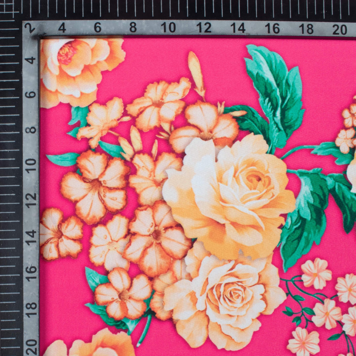 Hot Pink And Pastel Orange Floral Pattern Digital Print Crepe Silk Fabric
