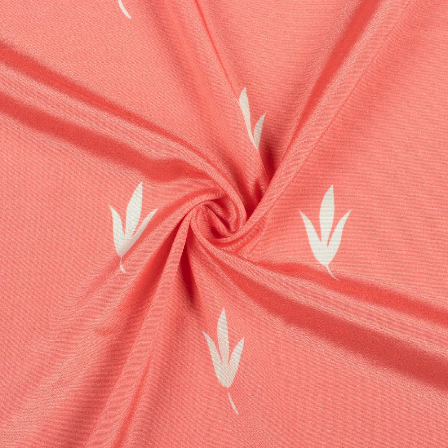 Coral Pink And White Leaf Pattern Digital Print Crepe Silk Fabric