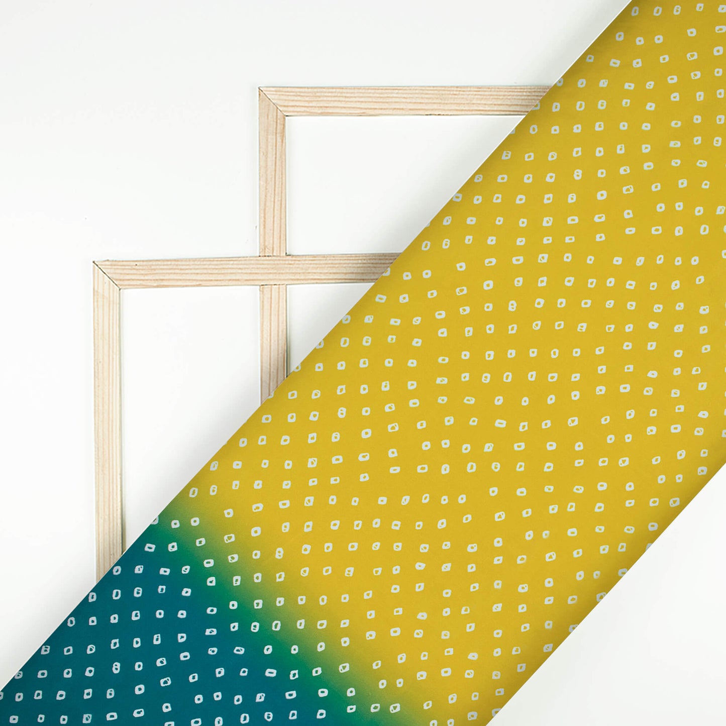 Yellow And Prussian Green Bandhanii Pattern Digital Print Crepe Silk Fabric