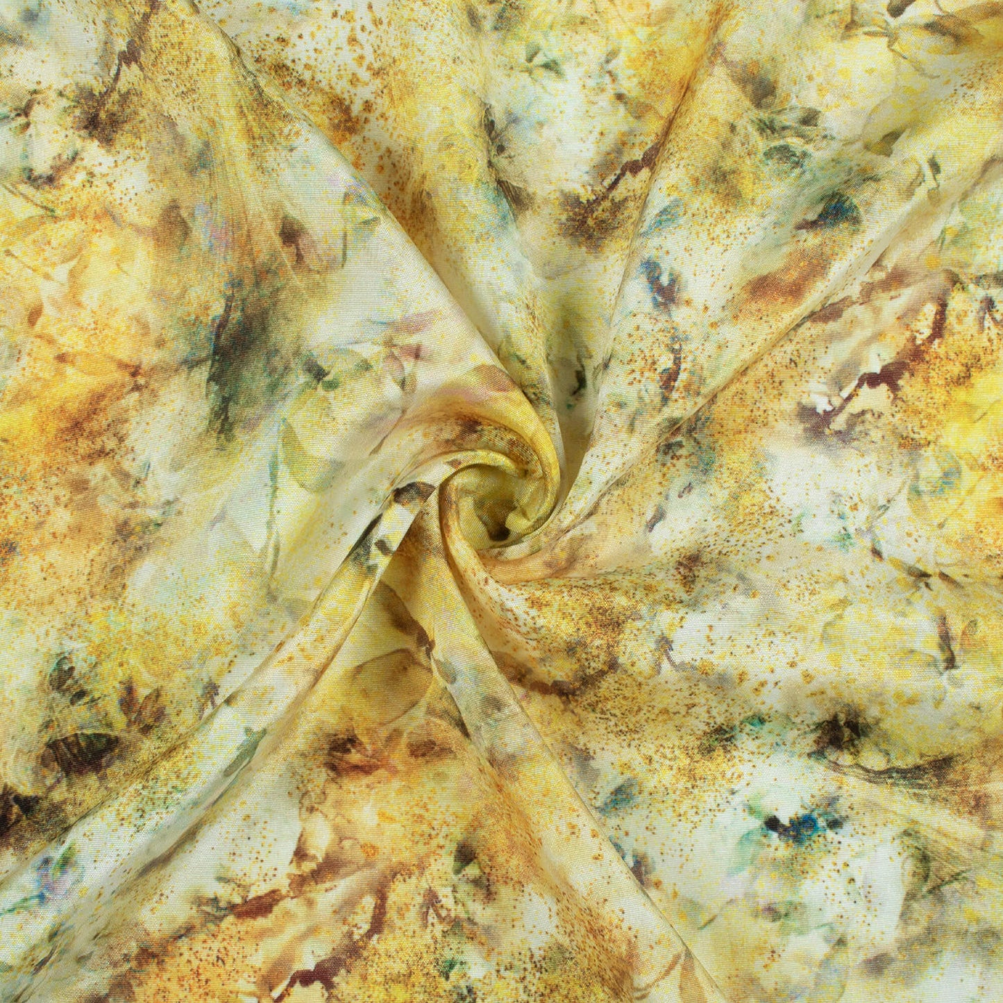 Bumblebee Yellow And Brown Abstract Pattern Digital Print Crepe Silk Fabric