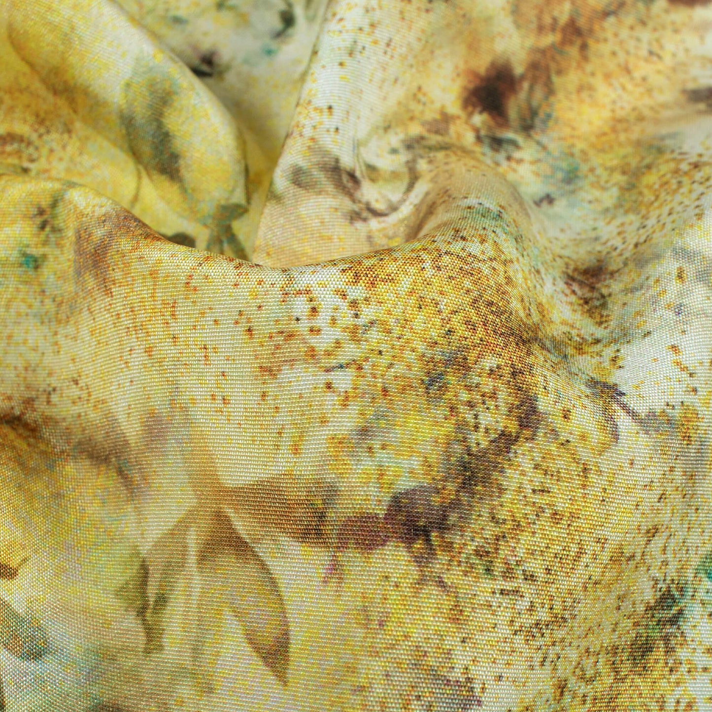 Bumblebee Yellow And Brown Abstract Pattern Digital Print Crepe Silk Fabric