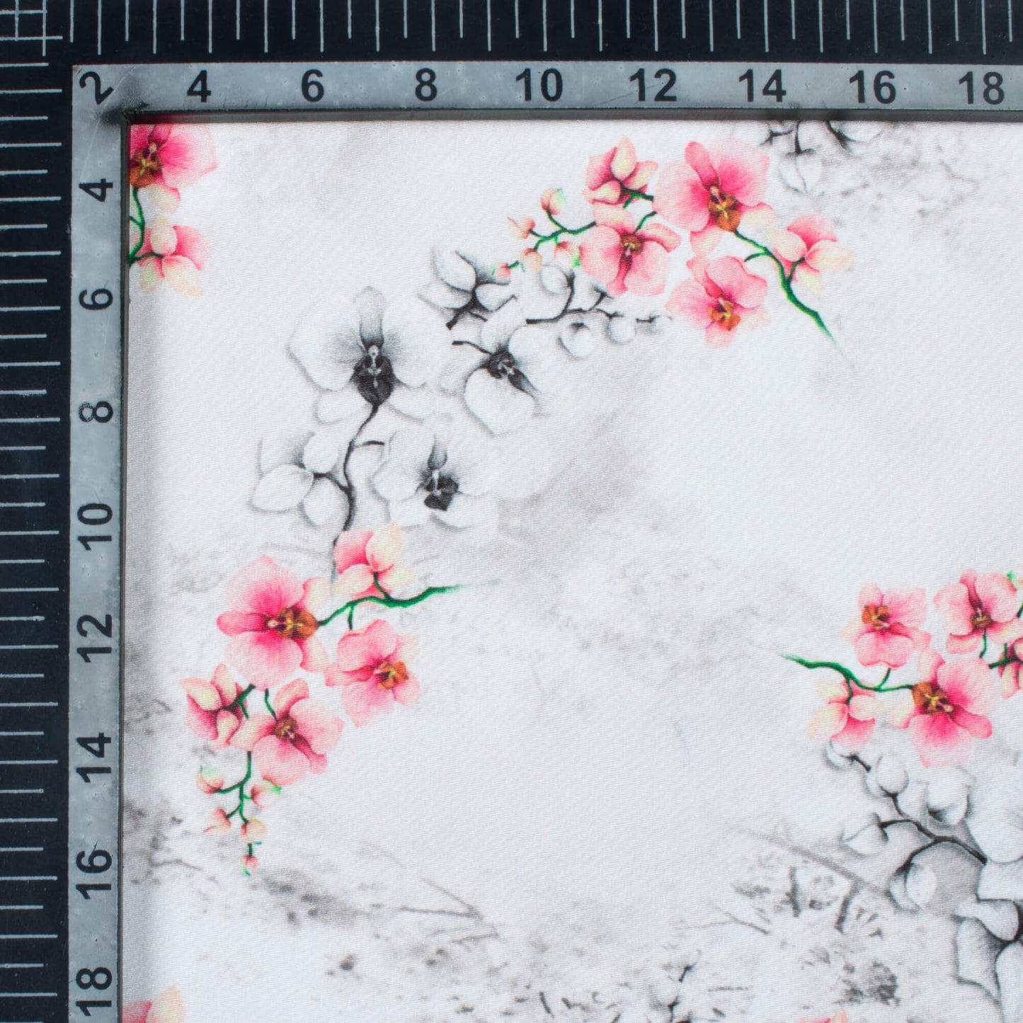 Off White And Taffy Pink Floral Pattern Digital Print Crepe Silk Fabric