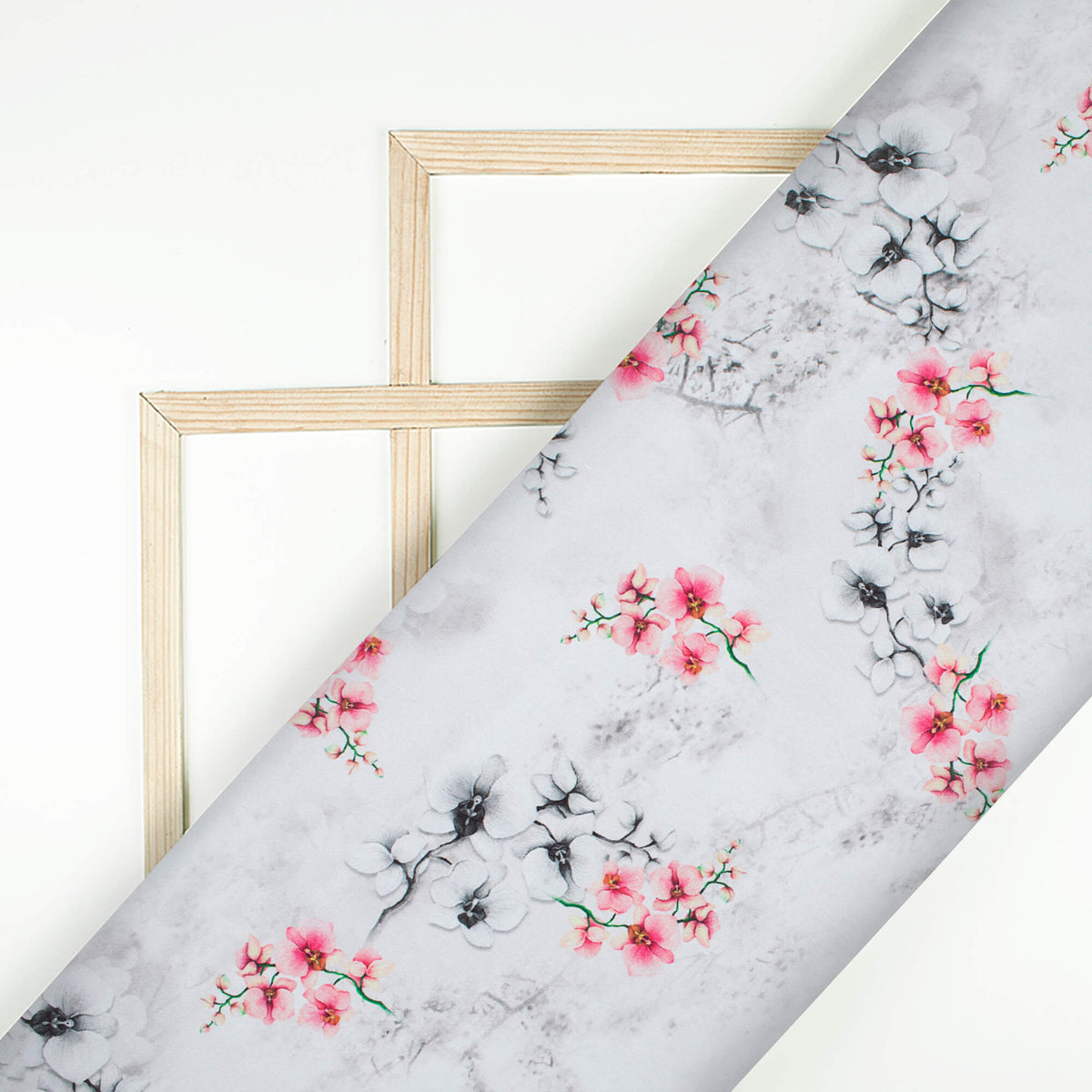 Off White And Taffy Pink Floral Pattern Digital Print Crepe Silk Fabric