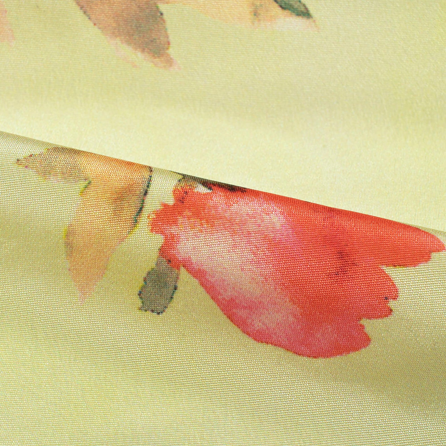 Lemon Yellow And Persian Red Floral Pattern Digital Print Crepe Silk Fabric