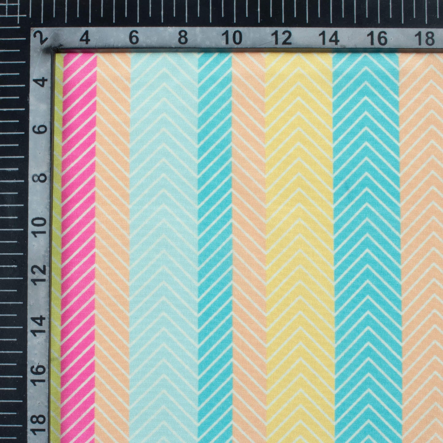 Lemon Yellow And Tiffany Blue Stripes Pattern Digital Print Crepe Silk Fabric