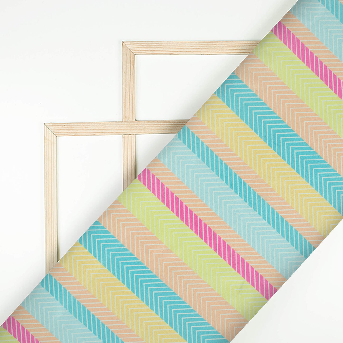 Lemon Yellow And Tiffany Blue Stripes Pattern Digital Print Crepe Silk Fabric