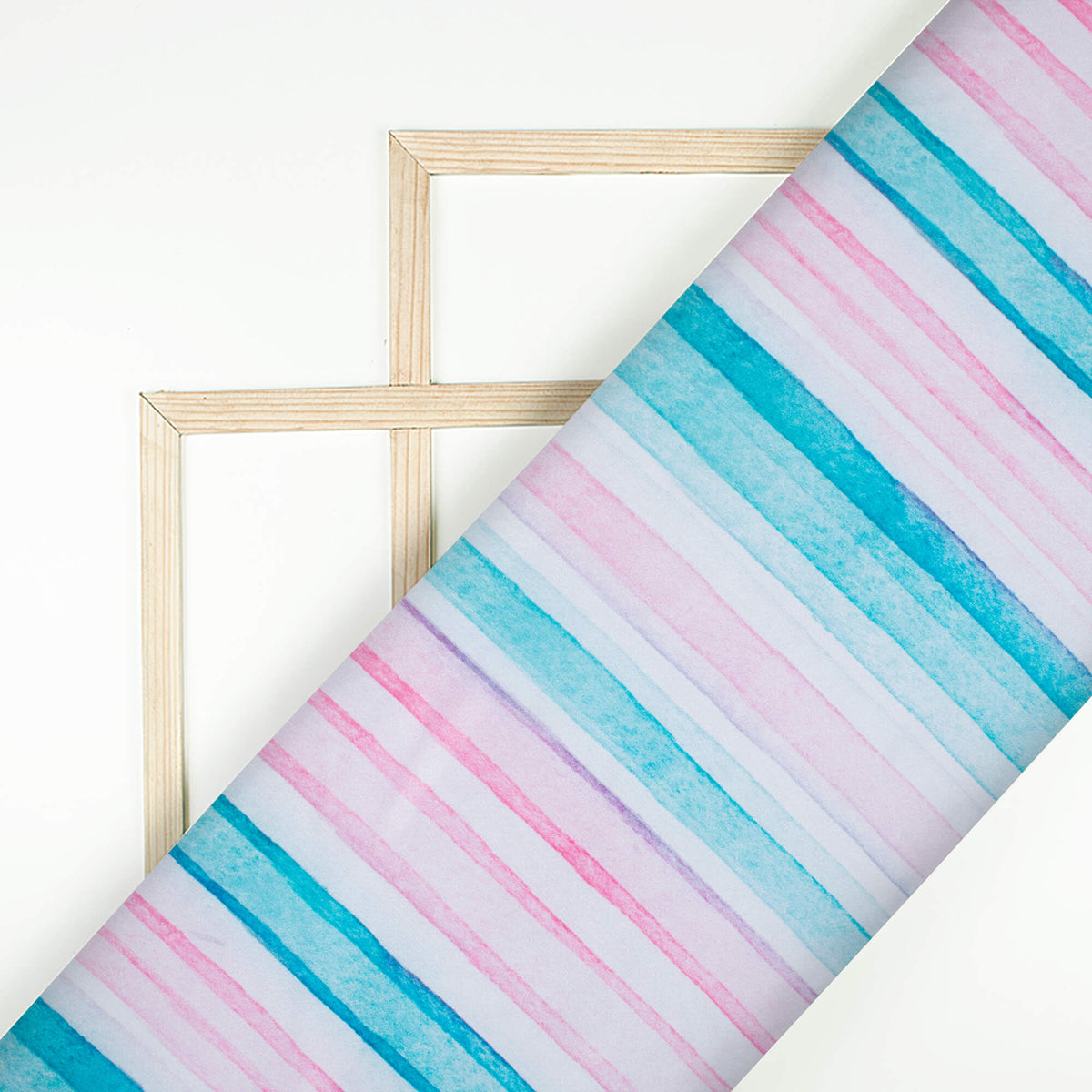 Pastel Pink And Teal Blue Stripes Pattern Digital Print Crepe Silk Fabric