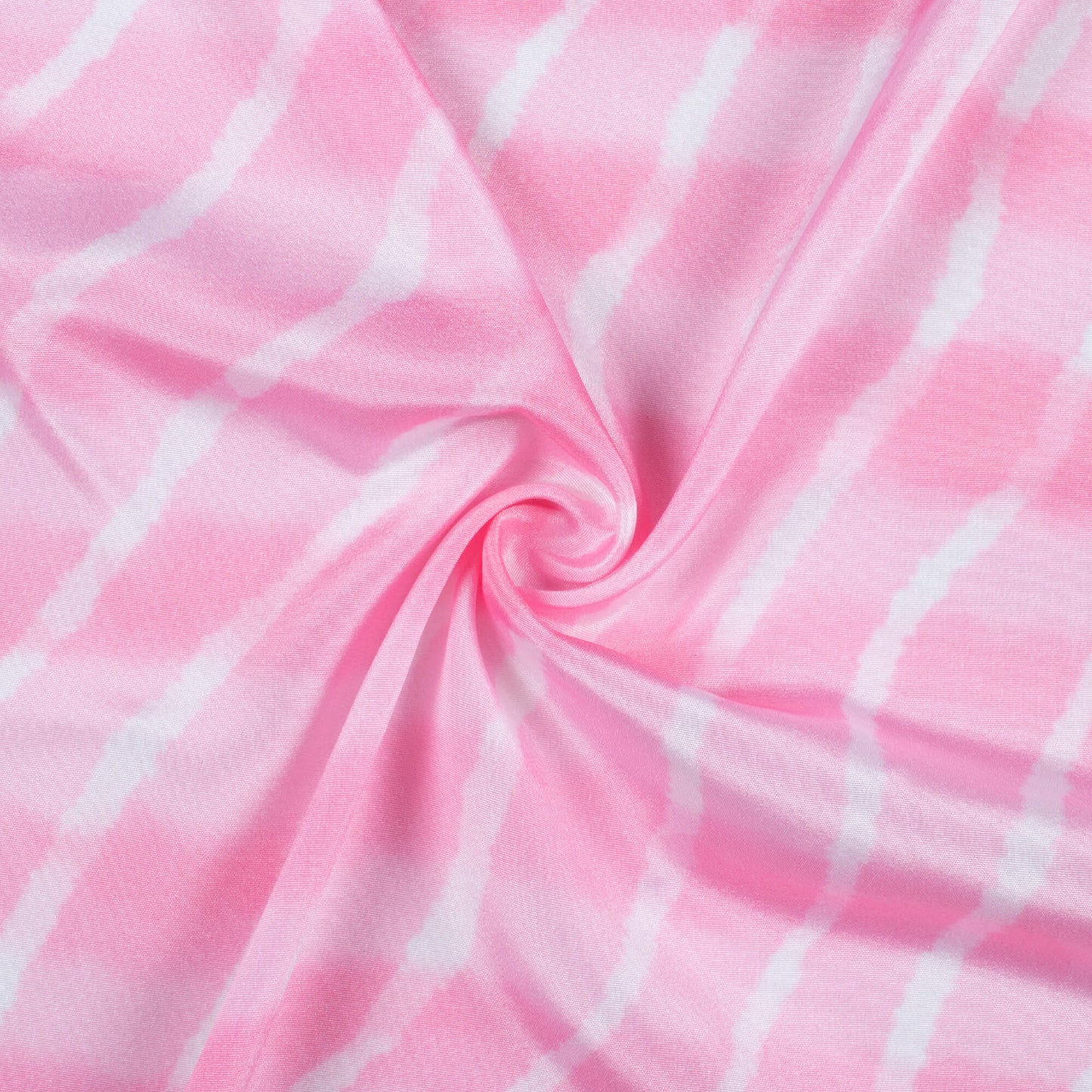 Taffy Pink And White Leheriya Pattern Digital Print Crepe Silk Fabric