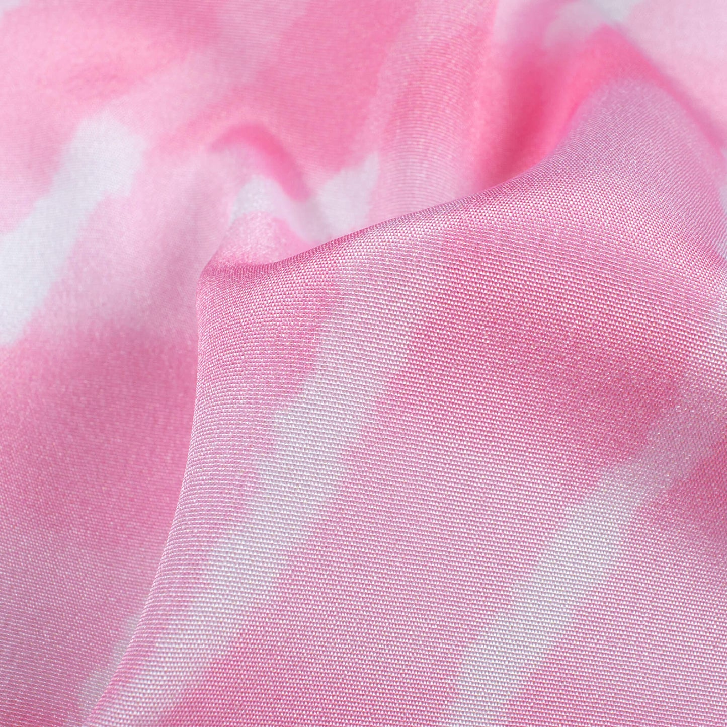 Taffy Pink And White Leheriya Pattern Digital Print Crepe Silk Fabric