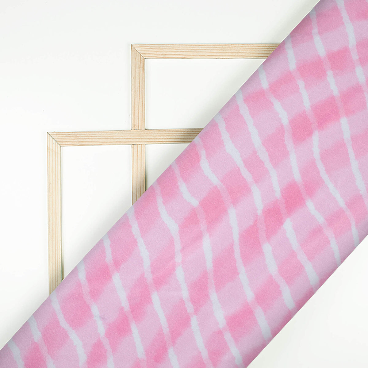 Taffy Pink And White Leheriya Pattern Digital Print Crepe Silk Fabric