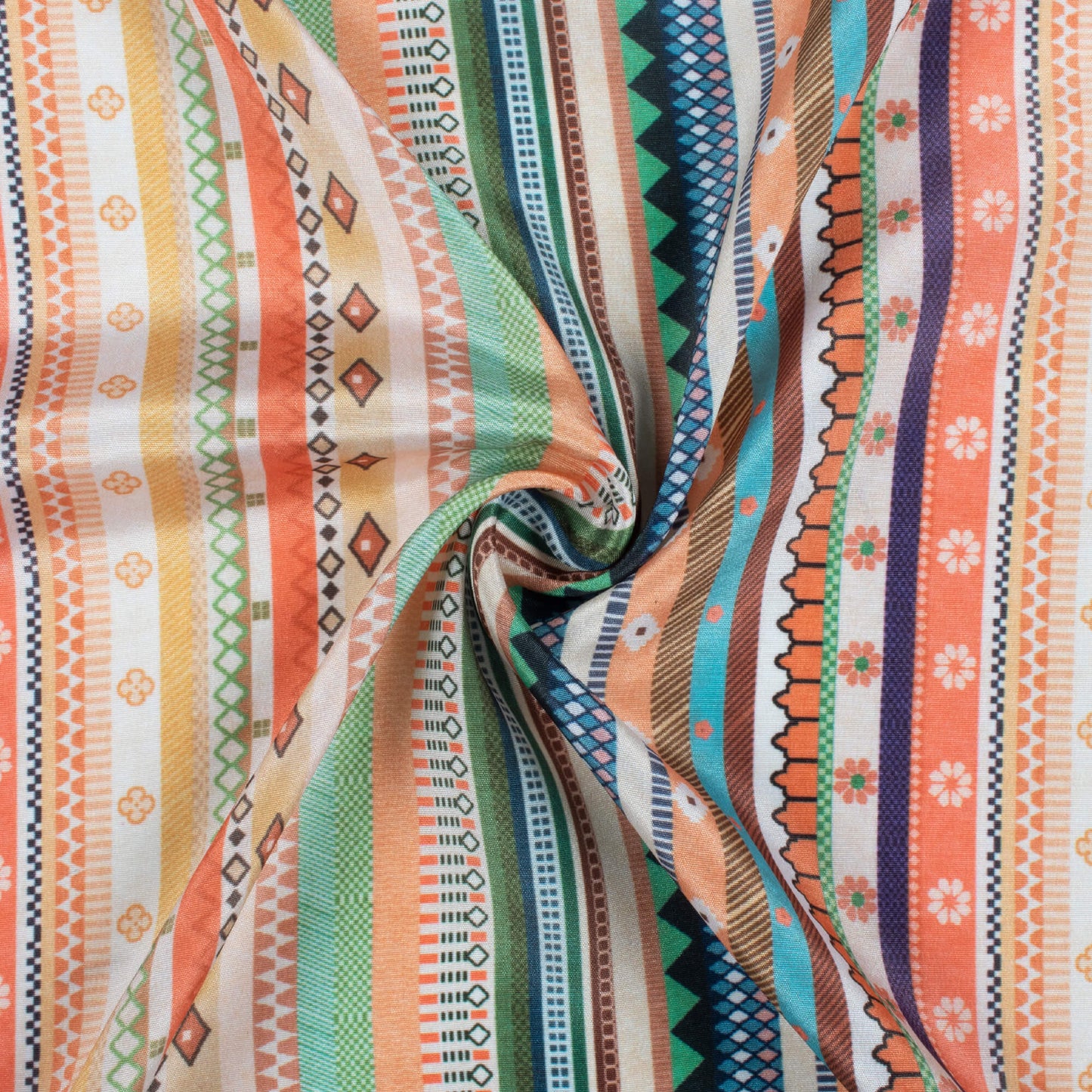 Multi-Color Traditional Pattern Digital Print Crepe Silk Fabric