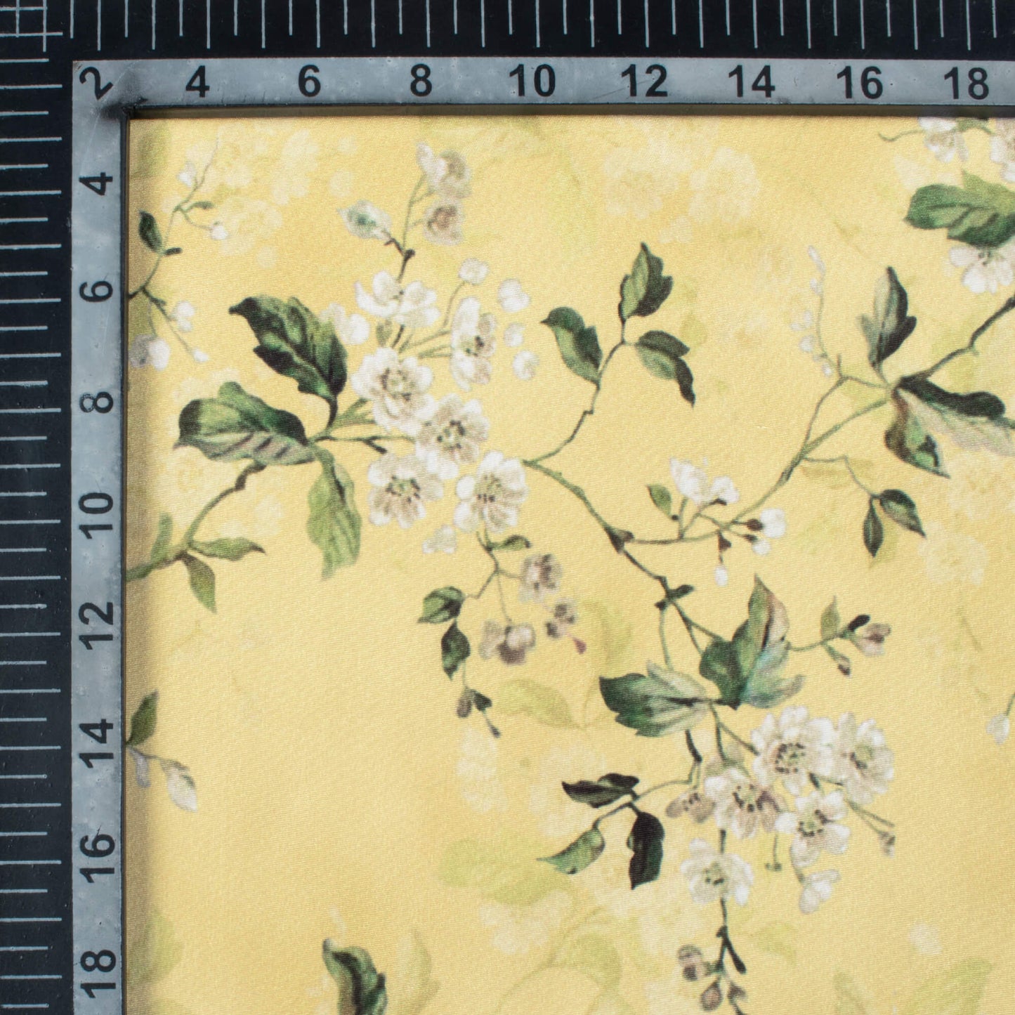 Mellow Yellow And Oyster Grey Floral Pattern Digital Print Crepe Silk Fabric
