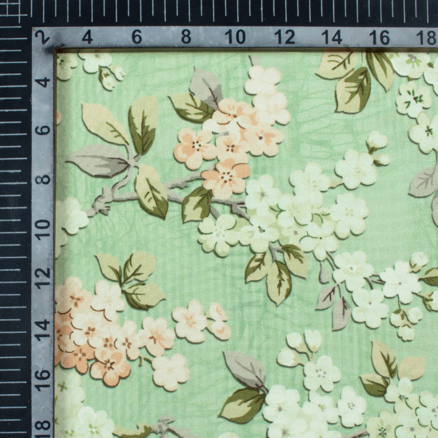 Pistachio Green And Peach Floral Pattern Digital Print Crepe Silk Fabric
