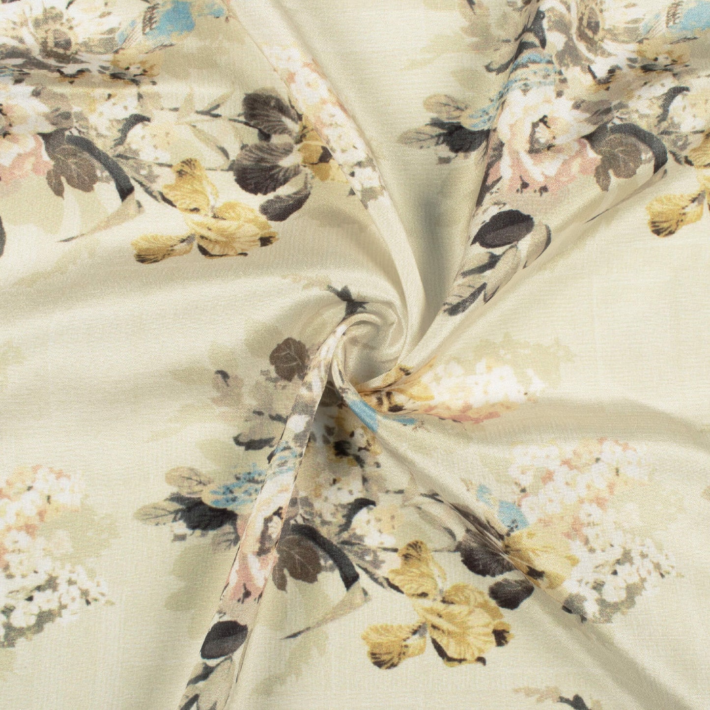 Beige And Flaxen Yellow Floral Pattern Digital Print Crepe Silk Fabric