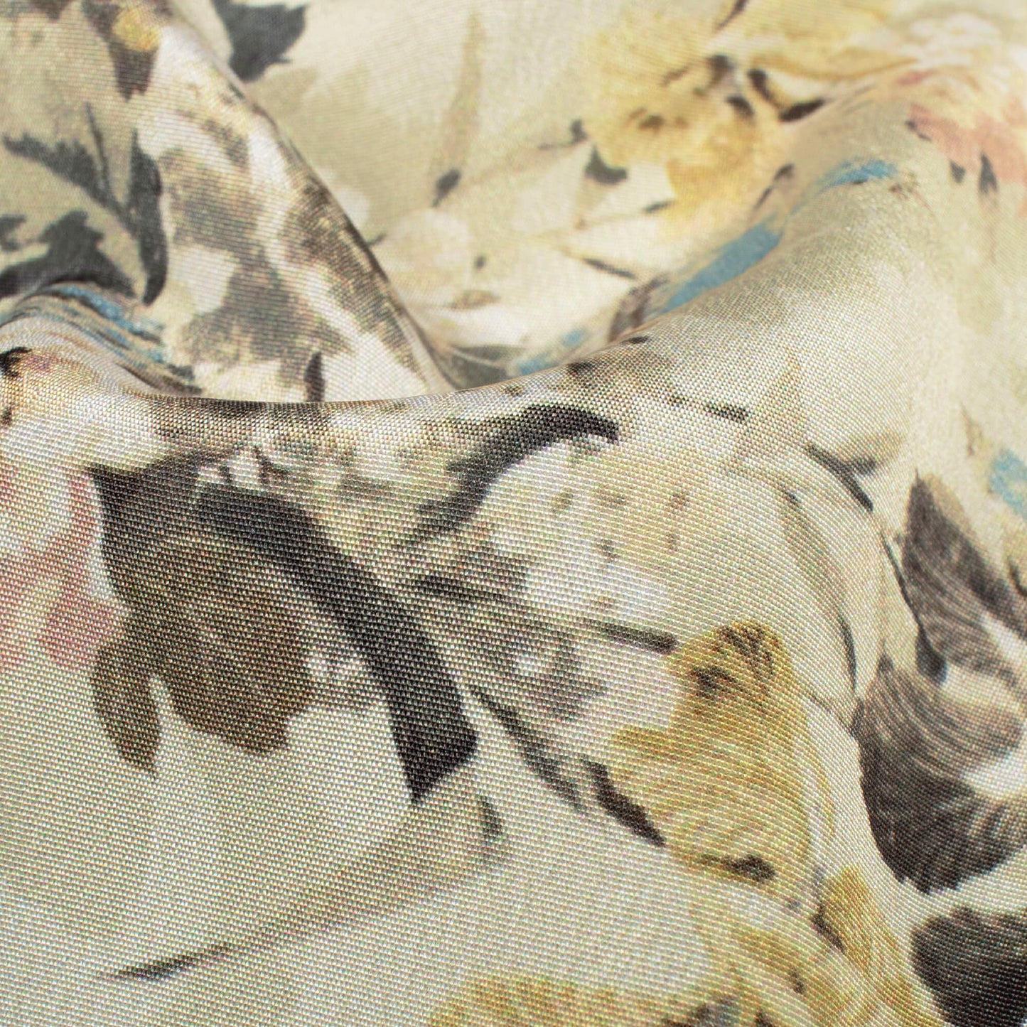 Beige And Flaxen Yellow Floral Pattern Digital Print Crepe Silk Fabric