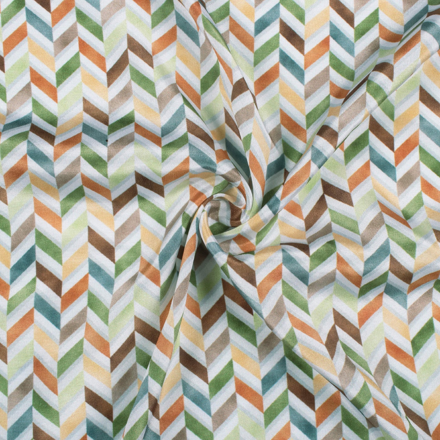 Sage Green And Dark Brown Geometric Pattern Digital Print Crepe Silk Fabric