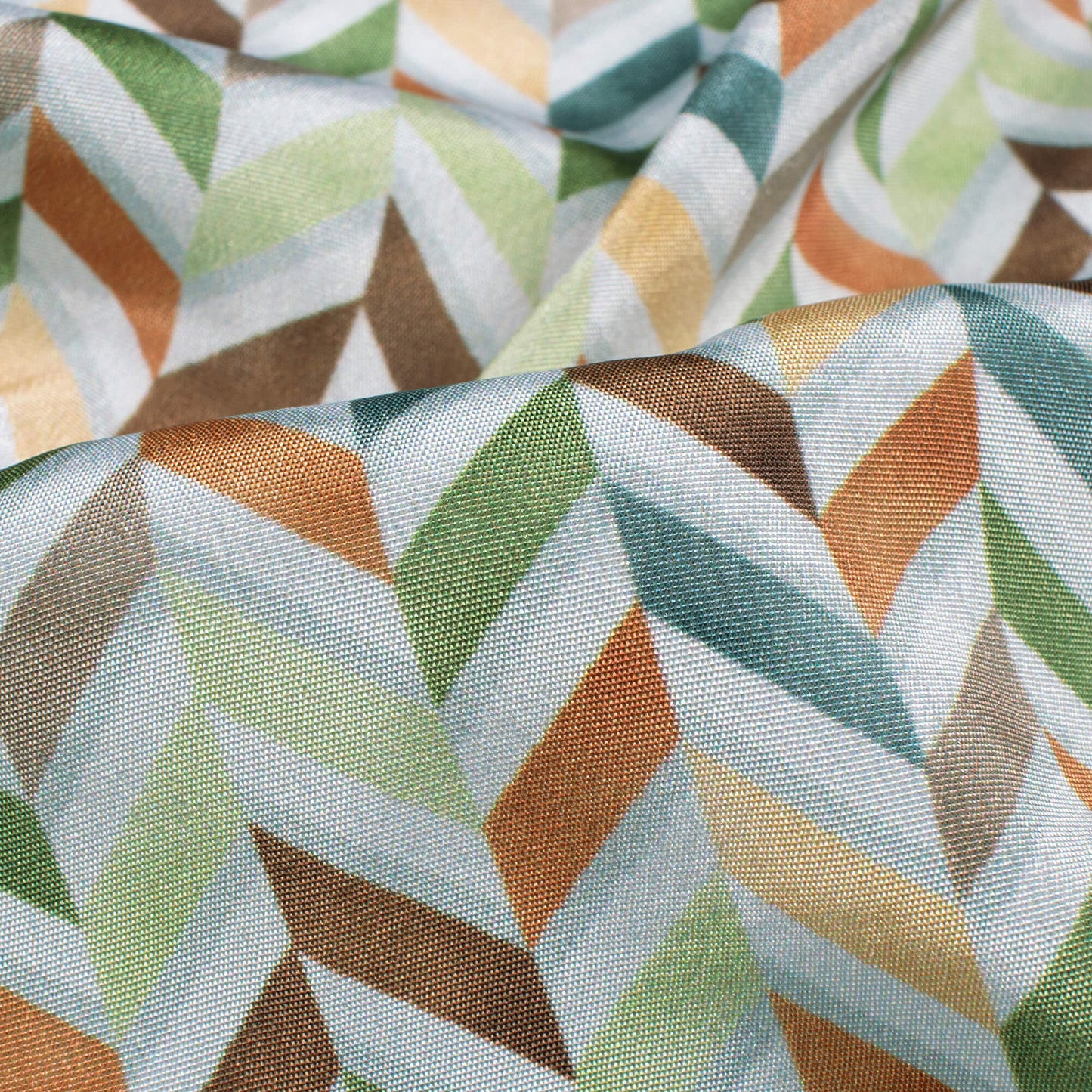 Sage Green And Dark Brown Geometric Pattern Digital Print Crepe Silk Fabric