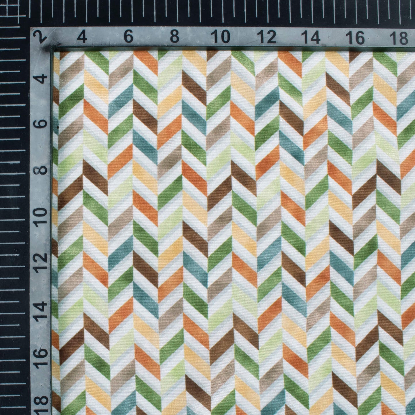 Sage Green And Dark Brown Geometric Pattern Digital Print Crepe Silk Fabric