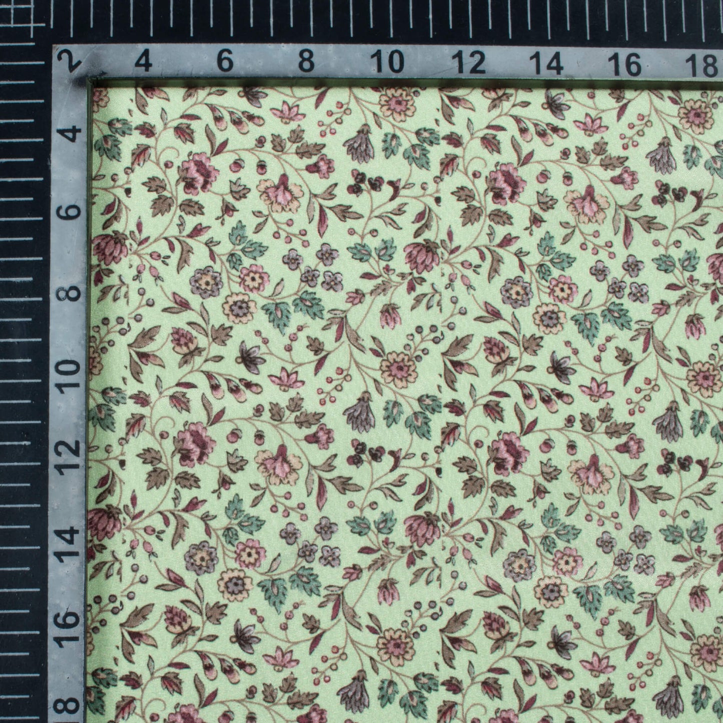 Pistachio Green And Hippie Pink Floral Pattern Digital Print Crepe Silk Fabric