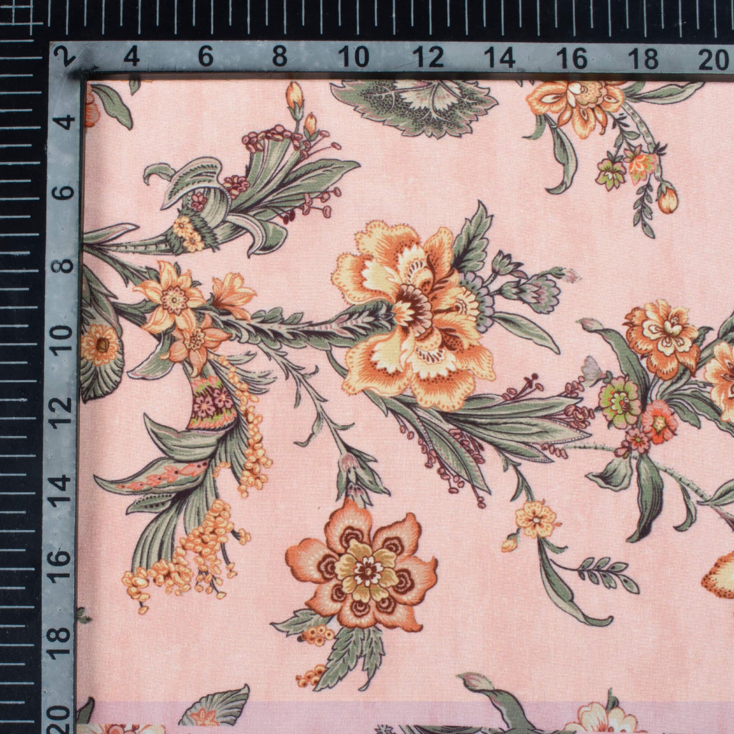 Pastel Pink And Orange Floral Pattern Digital Print Crepe Silk Fabric