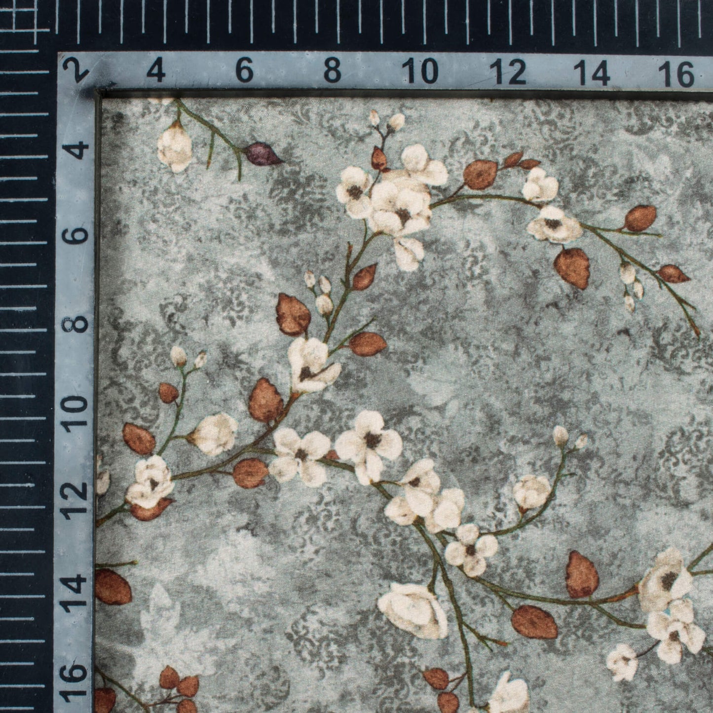 Slate Grey And Brown Floral Pattern Digital Print Crepe Silk Fabric