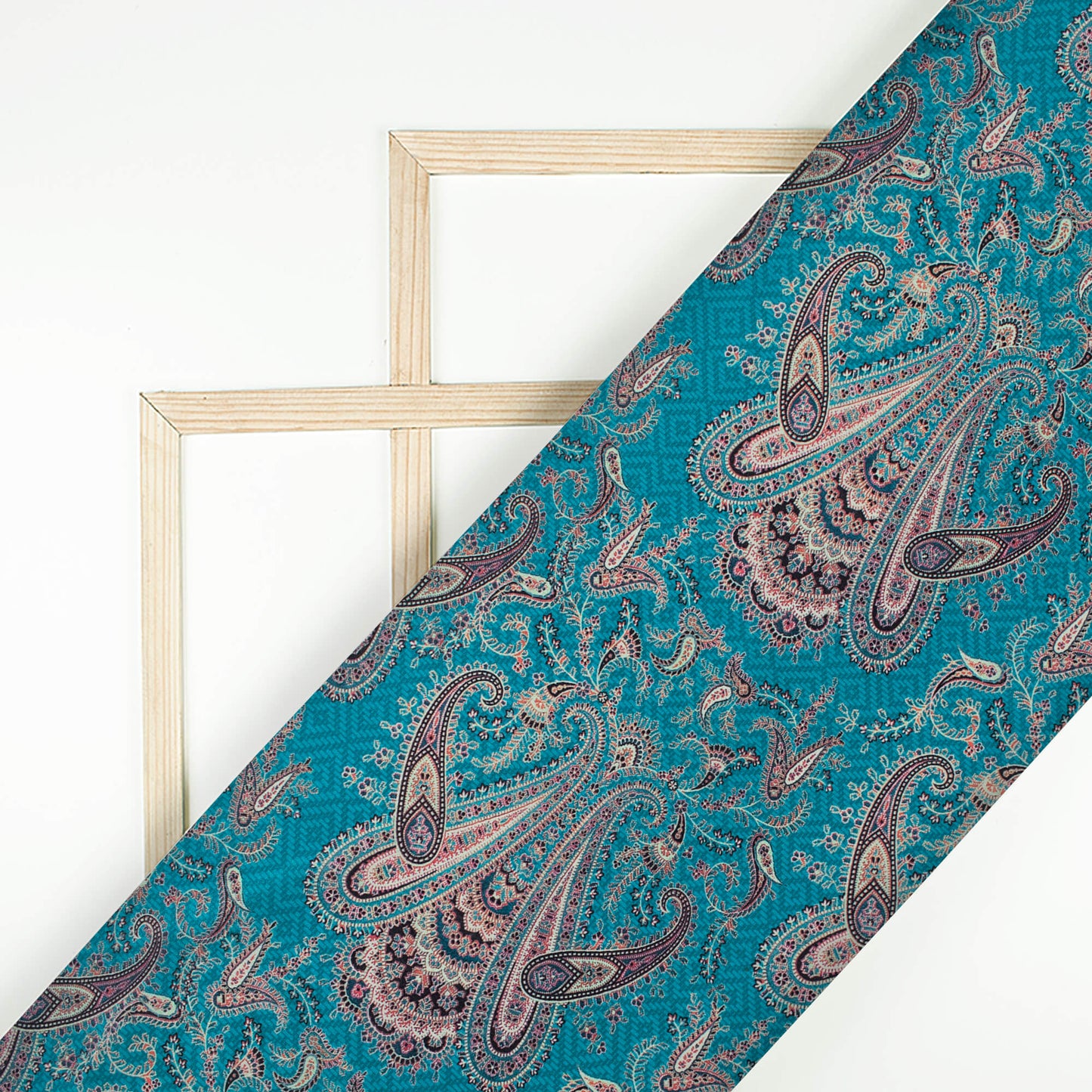 Teal Blue And Maroon Ethnic Pattern Digital Print Crepe Silk Fabric