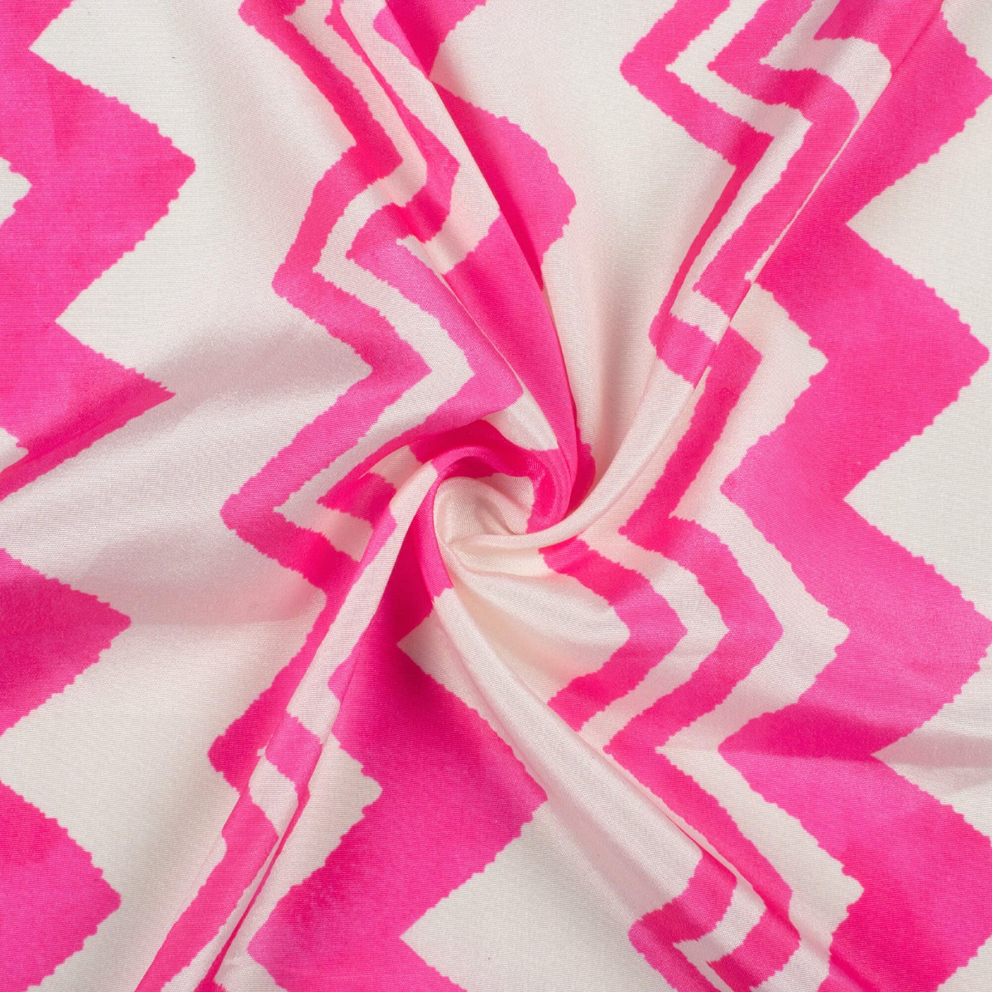 Taffy Pink And Cream Chevron Pattern Digital Print Crepe Silk Fabric