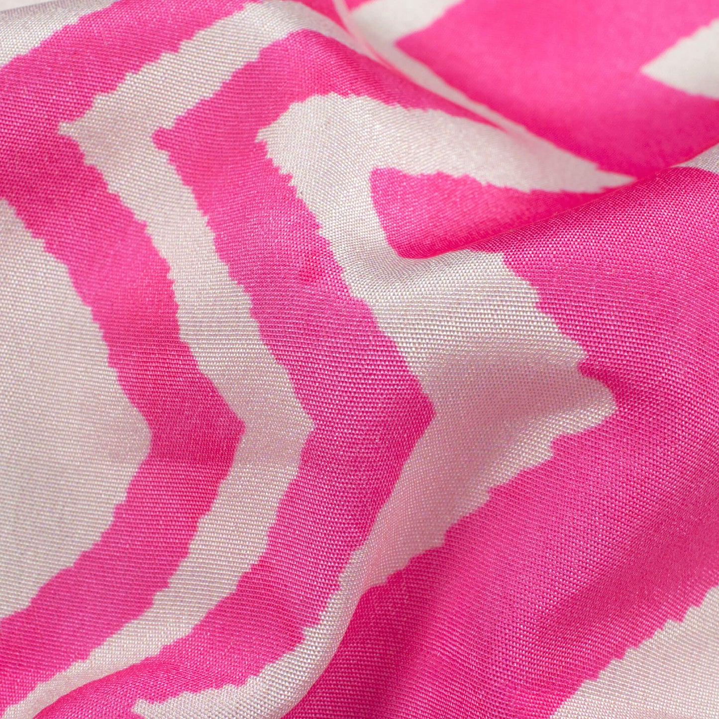 Taffy Pink And Cream Chevron Pattern Digital Print Crepe Silk Fabric