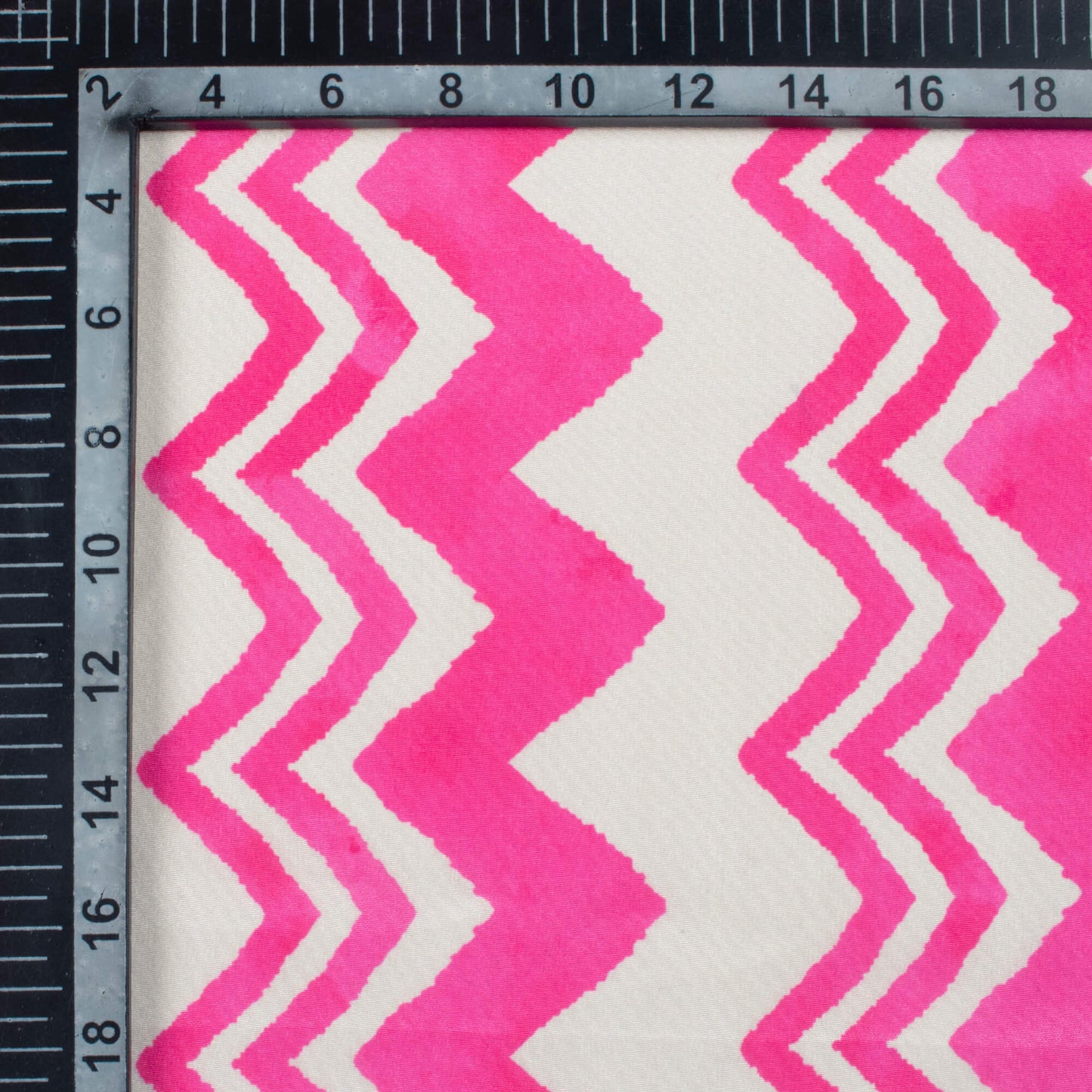 Taffy Pink And Cream Chevron Pattern Digital Print Crepe Silk Fabric