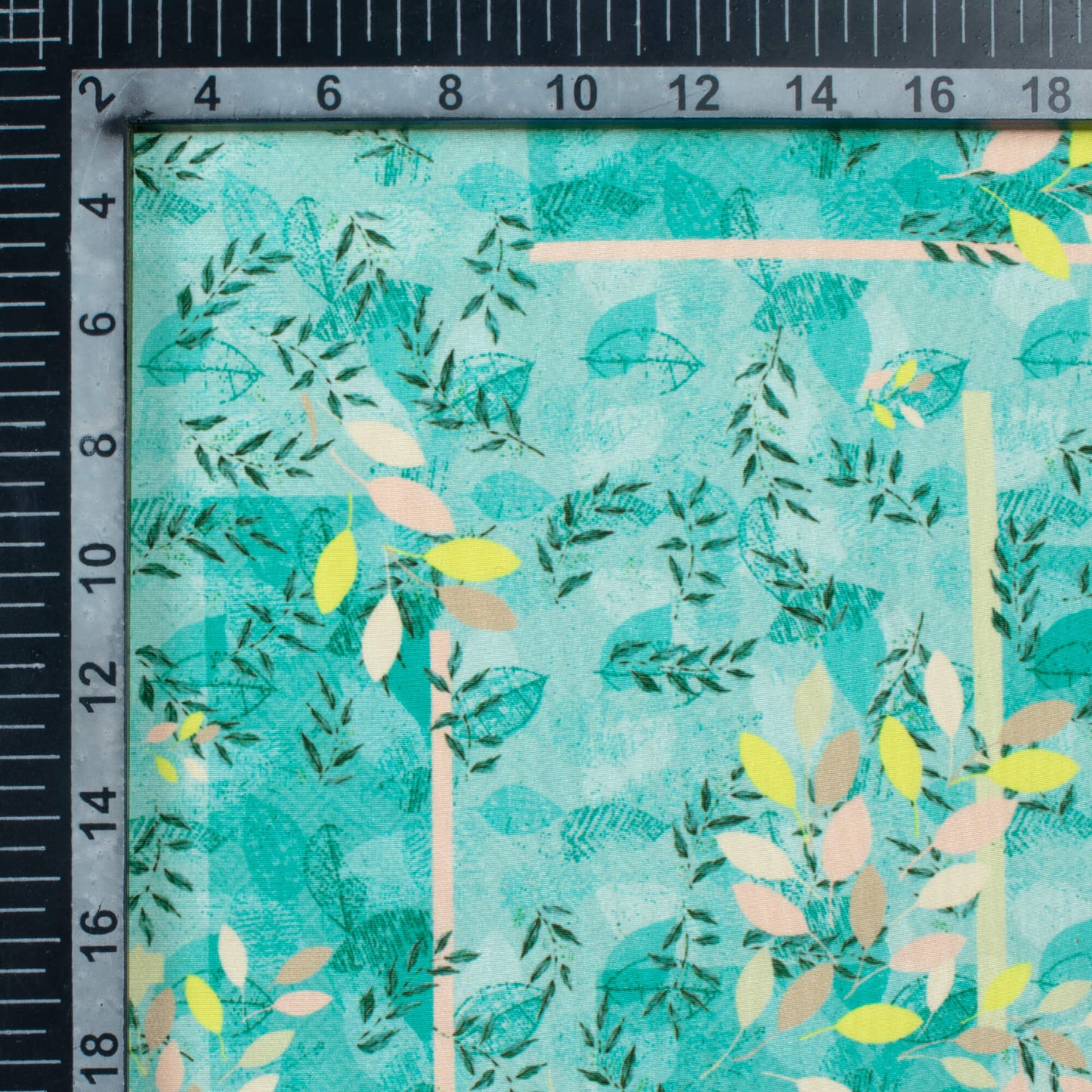 Pine Green And Lemon Yellow Leaf Pattern Digital Print Crepe Silk Fabric