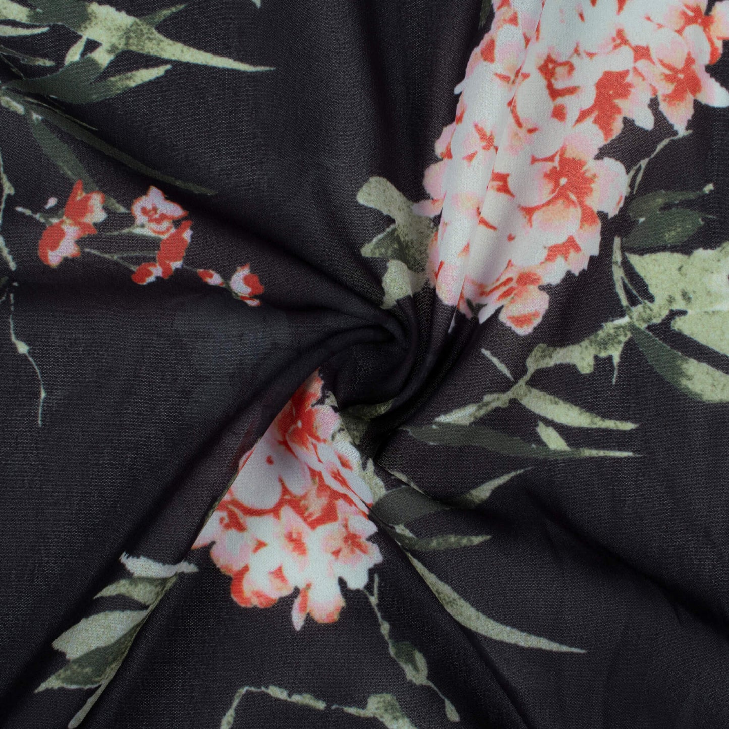 Black And White Floral Pattern Digital Print Georgette Fabric