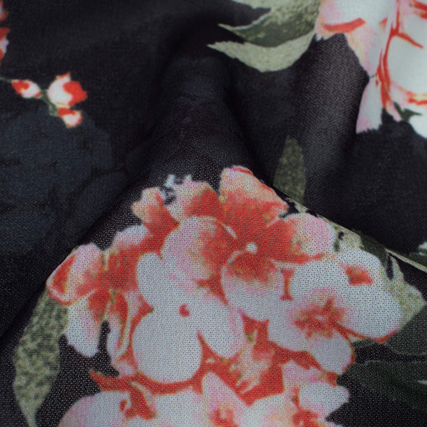 Black And White Floral Pattern Digital Print Georgette Fabric